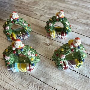 Rare SPODE Christmas Complements Napkin Rings Set of 4 Santa Christmas Tree Gift